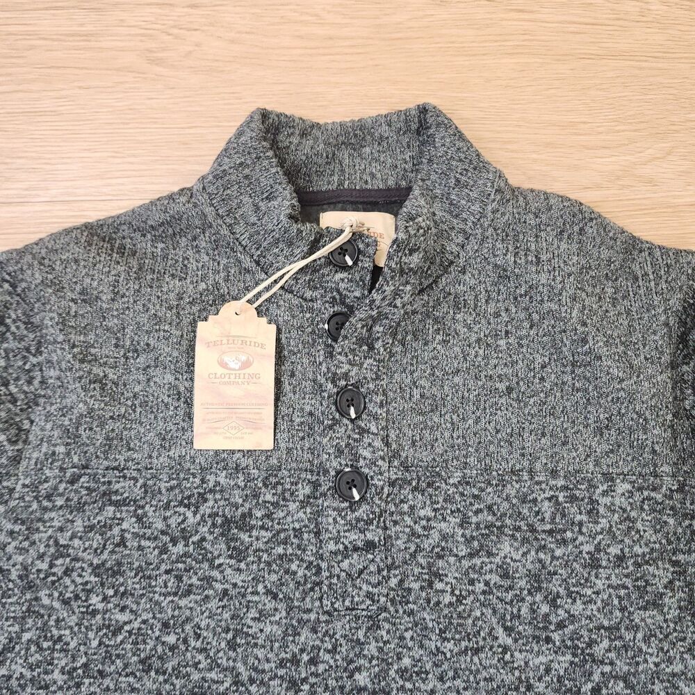 Telluride Clothing Company Sweater Mens XL Henley Button Pullover Heather Gray